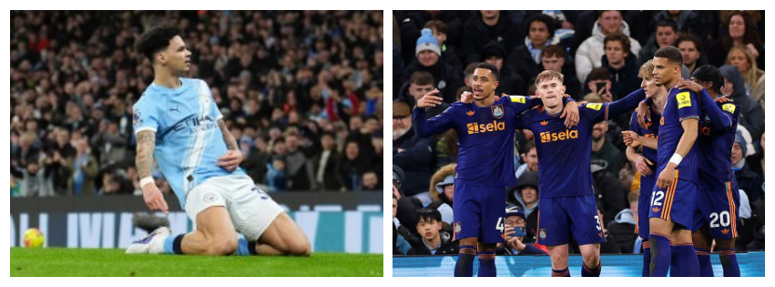 terpaut selisih tipis dua poin dengan pemuncak klasmen liga nggris arsenal, manchester city taklukan newcastle 2-1 di ettihad stadium