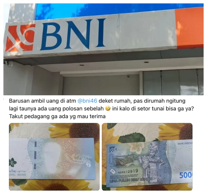 Tarik Tunai Di ATM BNI Pecahan Rp 50.000 Ini Tak Tercetak Sempurna, BNI Angkat Suara